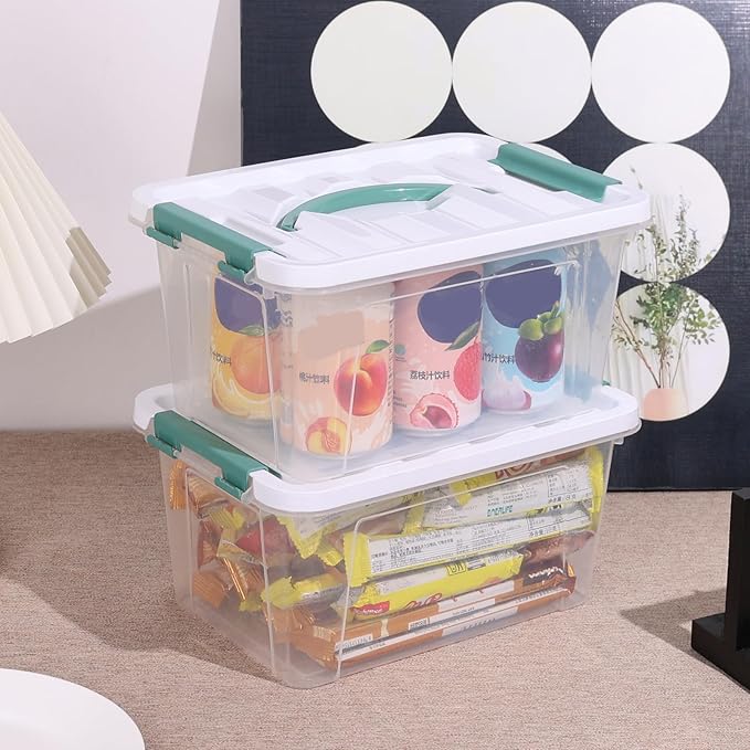 Rosebloom 6 Quart Plastic Latching Bins with Lid Small Clear Storage Organizer Boxes with Handle 6 Packs