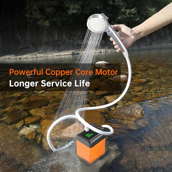 ACAGALA Outdoor Camping Shower Pump with Intelligent Digital Display Electric Portable Camping Shower