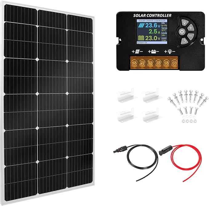 100W Monocrystalline Solar Panel Kit with 30A PWM Controller - 12V/24V High Efficiency Solar Panel for RV Boat Cabin Off-Grid System