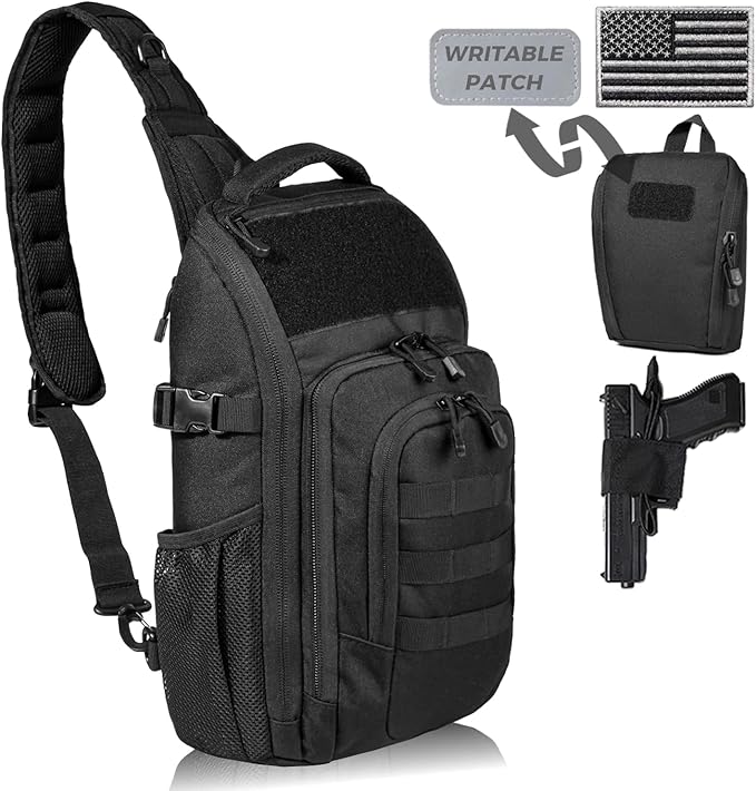 DBTAC Tactical Personal Defense EDC Bags &amp Packs | 10L Military Shoulder Backpack with Sling for Concealed Carry Range Travel Hiking Outdoor Sports (Black)