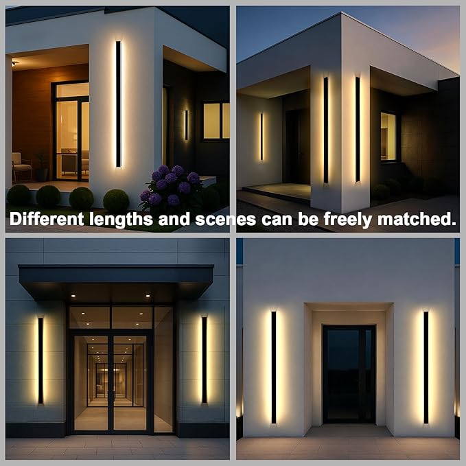 Modern Outdoor Wall Lights 79 Inch 3000K Linear Exterior Wall Light Wall Mount IP65 Waterproof Long Porch Wall Sconce Light for Front Door Garage (Black)