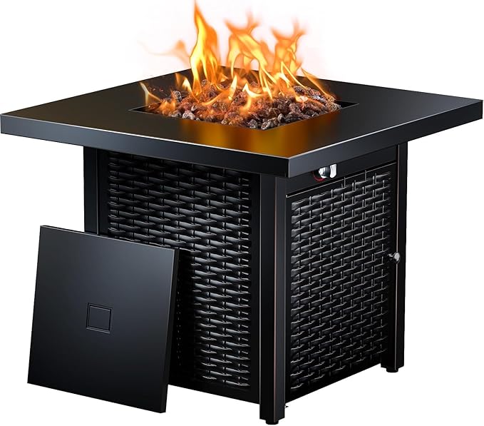 Ciays Propane Fire Pits 28 Inch Outdoor Gas Fire Pit 50000 BTU Steel Fire Table with Lid and Lava Rock Add Warmth and Ambience to Gatherings and Parties On Patio Deck Garden Backyard
