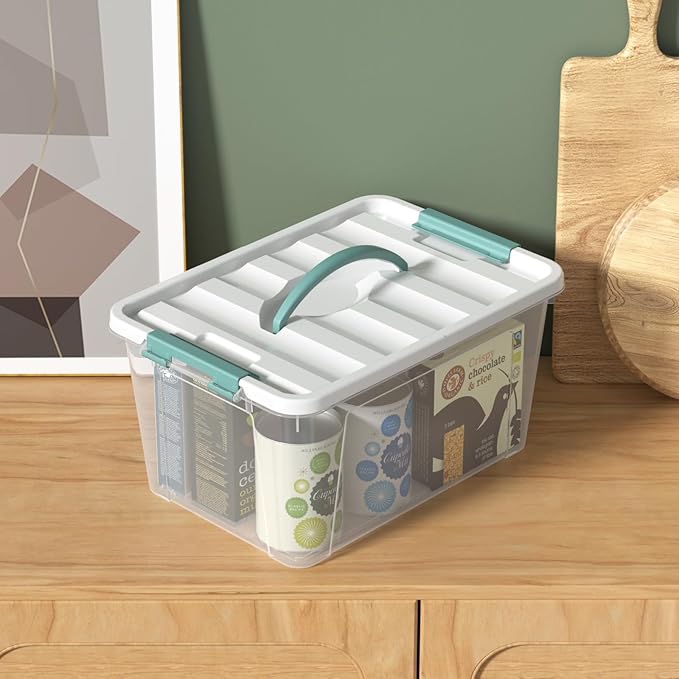 14 Quart Clear Storage Boxes with Handles Plastic Latching Bins with Lids 6 Packs