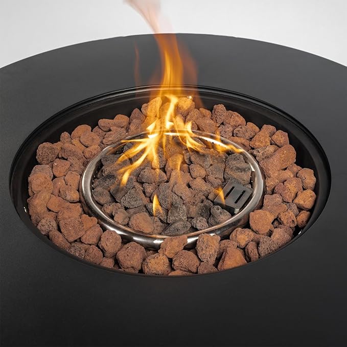 30'' Round Propane Fire Pit Table 50000 BTU Steel Gas FirePit for Outdoor Fire Table with Lid Add Warmth &amp Ambience to Gatherings and Parties On Patio Deck Garden Backyard Black.