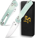 Sitivien ST124 Folding Knife D2 Steel+G10 HandleBall Bearing Pivot Axis lock with Pocket Clip for CampingOutdoor EDC Knife Tool-Jade