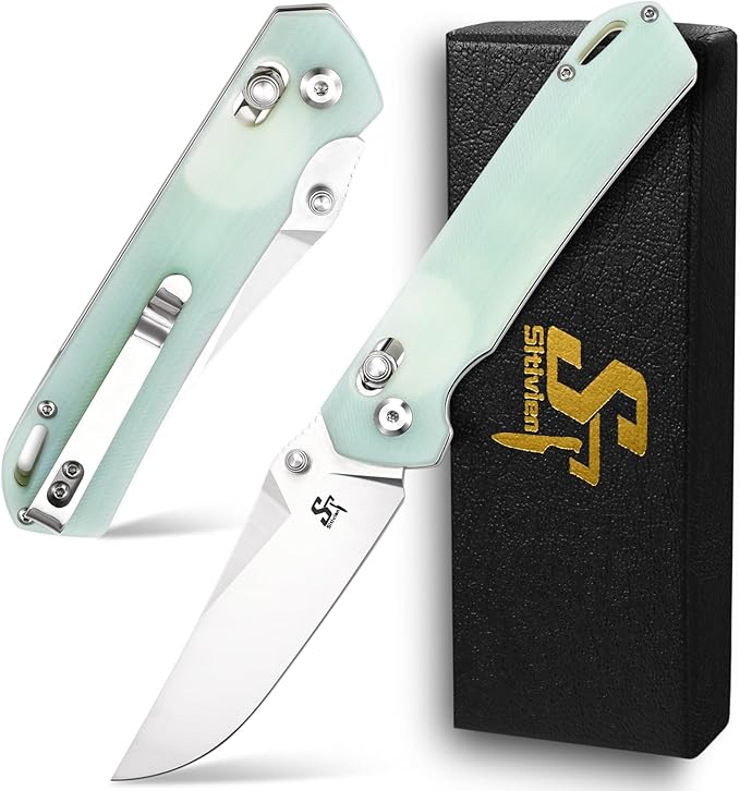 Sitivien ST124 Folding Knife D2 Steel+G10 HandleBall Bearing Pivot Axis lock with Pocket Clip for CampingOutdoor EDC Knife Tool-Jade