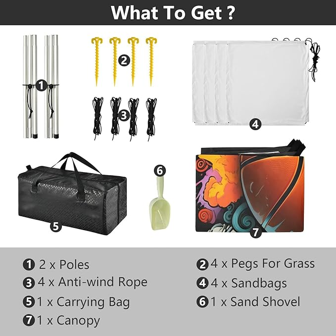 xigua Basketball Beach Tent Sun Shelter with Carrying Bag - Silver Coated Oxford Fabric Beach Canopy for Beach Camping Fishing - Includes Windproof Ropes Sandbags &amp Stakes