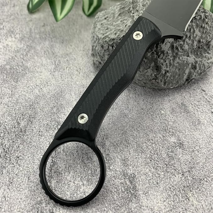 7.8 Outdoor Fixed Blade Knife Full Tang 8Cr13Mov Blade Non-Slip Handle with Grip Ring Kydex Sheath and Clip Compact EDC Camping Cutting Tools Men's Gift
