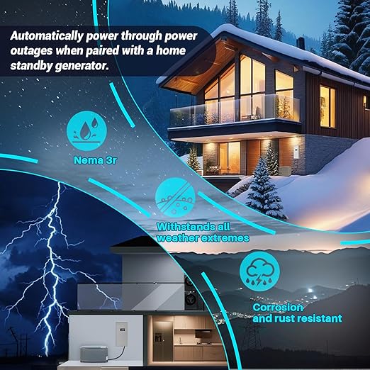 200 Amp Automatic Transfer Switch Replacement for Generac RXSW200A3w/Power Management 120/240V 1-Phase Open Transition Service Rated NEMA 3R Aluminum Enclosure for Indoor and Outdoor Use