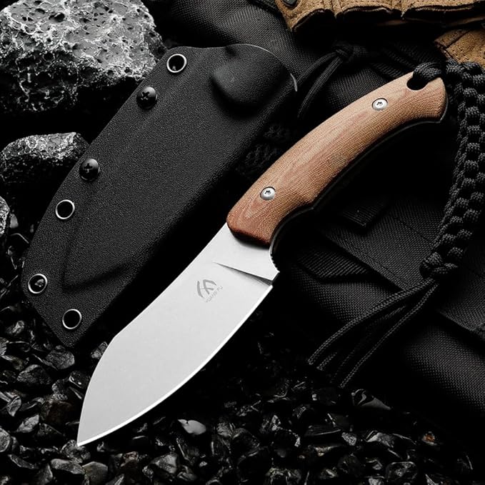 HUANG FU D2 Steel Hunting Knife 10.23 Inches Fixed Blade with Glass Reinforced Nylon Handle Black