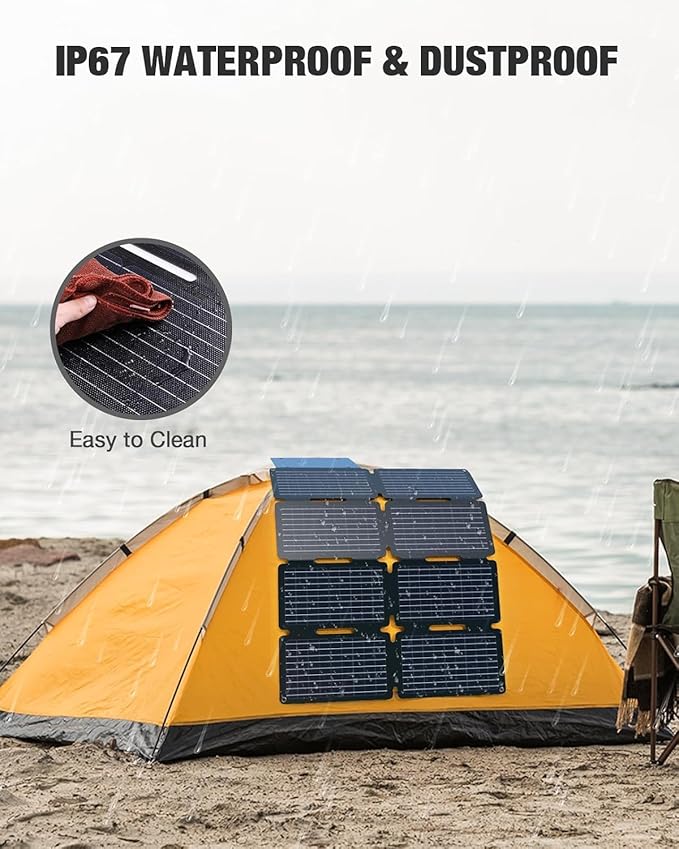 GRECELL 80W Portable Solar Panel Foldable Solar Panel QC3.0 USB-A &ampType-C Port23% High Efficiency IP67 Waterproof Outdoor Cell Phone Solar Charger for Power Banks Tablets Outdoor Small Power Sta