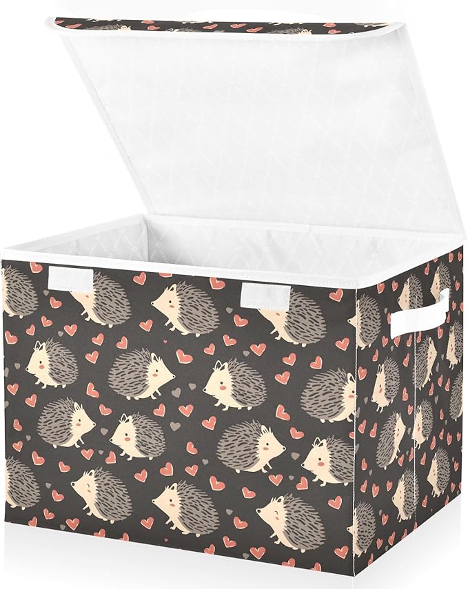 MNSRUU Containers Baskets with Lids Lovely Hedgehog Foldable Storage Bins Organizer with Lid Collapsible Storage Boxes for Home Bedroom Closet Office