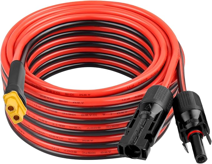 XRDS -RF Solar Connector to XT60 Cable 25FT 10AWG Solar to XT60 Female Extension Cable 600V Rated Power Cable for Solar Panels Batteries Power Stations – Heavy-Duty High Current Transfer