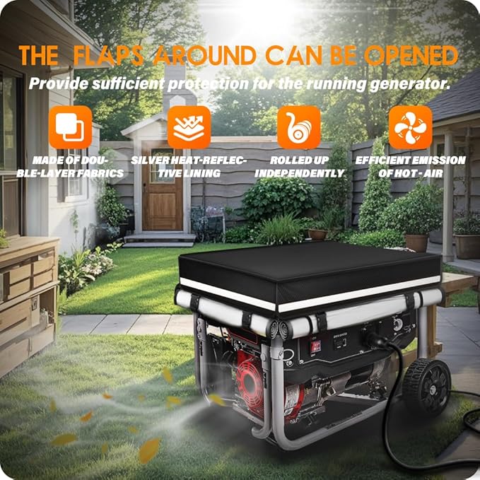 Generator Covers While Running 32x24x24 inch Generator Cover 900D+210D Heavy Duty Waterproof PVC Transparent Visual Operation Window Top Can Be Opened for Refueling. Black
