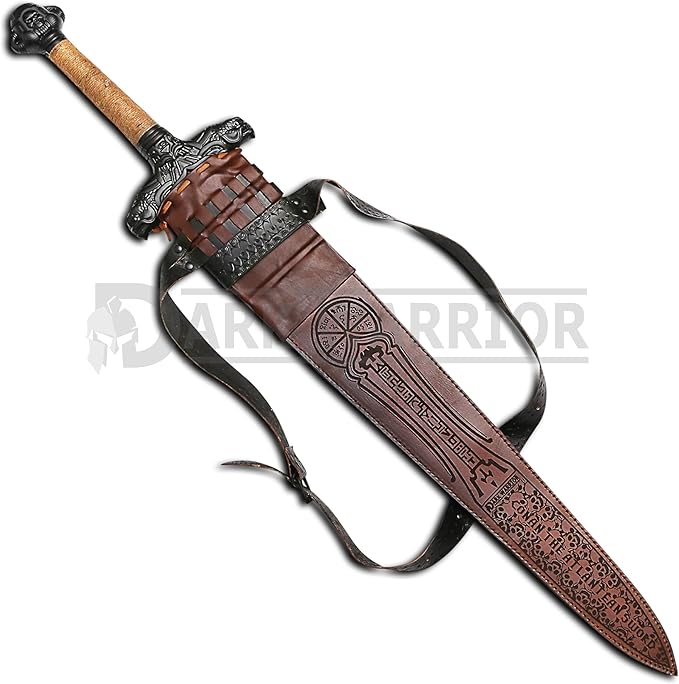 Conan Sword Handmade Conan Atlantean Sword 1095 Carbon Steel Brass Fittings Brown with Leather Sheath Viking sword - dark- conan sword real viking (Conan Atlantean Sword(BLACK))