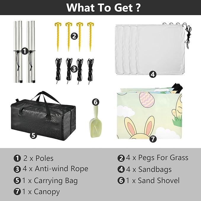 Beach Canopy with Windproof Ropes &amp Sandbags Beach Tent Sun Shade Sun Shelter for Camping Trips Fishing Backyard Fun or Picnics Easter Bunny