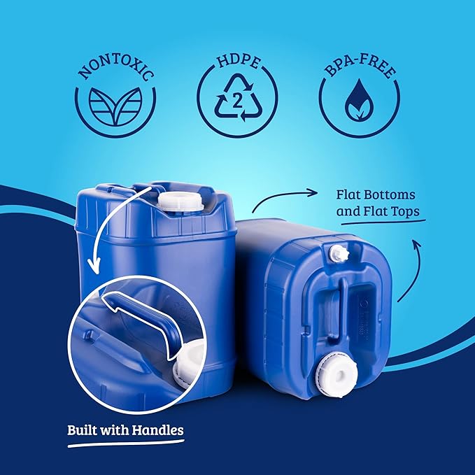 5-Gallon Stackable Water Storage Containers Emergency Water Storage for Camping and Disaster Preparedness 80 Gallons