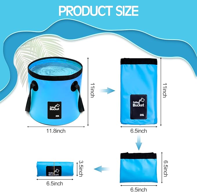 Tessco for you 4 Pcs 20L Collapsible Bucket with Handle 5 Gallon Portable Folding Bucket Foldable Water Container for Camping Hiking Fishing Beach Car Washing