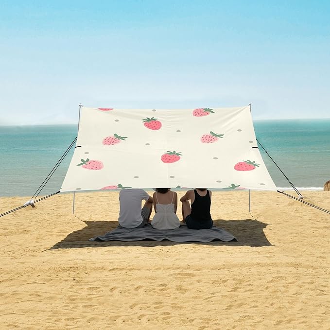 ALAZA Dotted Strawberry Pattern Beach Tent Sun Shelter Portable Canopy Sunshade for Outdoor Camping Picnics Backyard Fun 10x9 ft