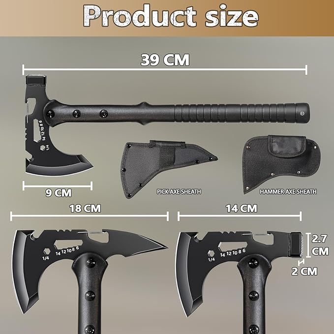Camping Axes Wood Separator Multipurpose Tomahawk Tactical Hatchet with Sheath - Survival Hiking Camping Carbon Steel Blade 2 Pack