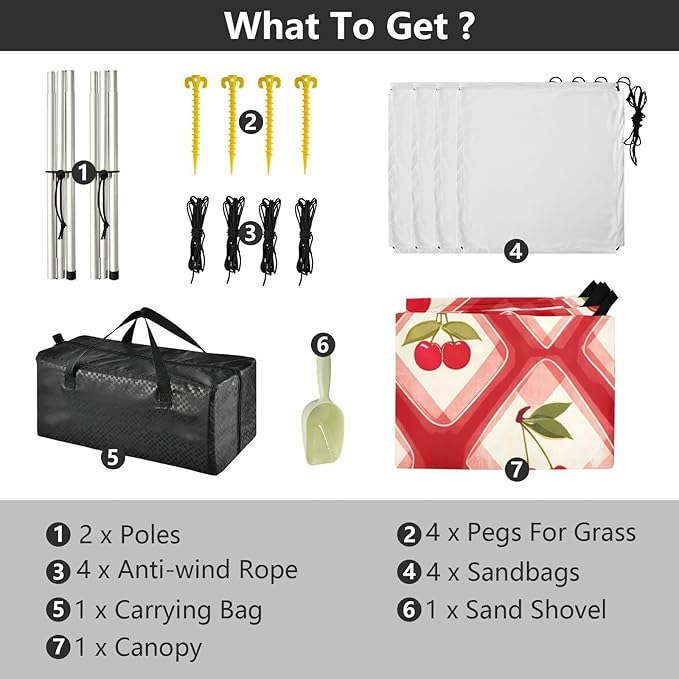 xigua Cherry Beach Tent Sun Shelter with Carrying Bag - Silver Coated Oxford Fabric Beach Canopy for Beach Camping Fishing - Includes Windproof Ropes Sandbags &amp Stakes