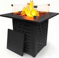 28'' Propane Fire Pit Table 50000 BTU Steel Gas Firepit for Outdoor Patio Deck and Garden CSA Certified Fire Pit with Lid Waterproof Cover Glass Wind Guard and Lava Rock Black