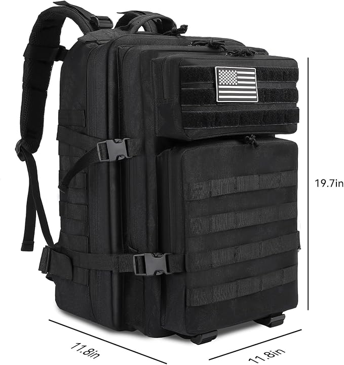 TOMSHOO 45L Military Tactical Backpacks Large MOLLE 3 Day Assault Pack for Men And Women Outdoor Hiking Hunting Camping (Black)