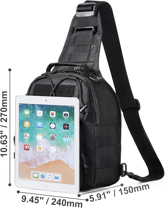Happybuy Tactical Sling Bag 10L Military Rover Shoulder Sling Backpack with Molle Design and Multi-pocket 600D Tactical Shoulder Bag Ideal for Caping Hiking Black