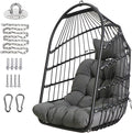 Chihee Egg Chair Foldable Wicker Rattan Hanging Swing Chairs Indoor Outdoor Patio Wicker Chair Hammock Chair with Stainless Steel Hanging Kit Chain Link UV Resistant Cushion Bedroom Balcony
