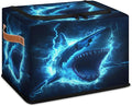Shark Storage Box with Lid Sea Animals Collapsible Storage Bins Baskets Cubes Closet Shelf Clothes Organizer Containers with PU Leather Handles