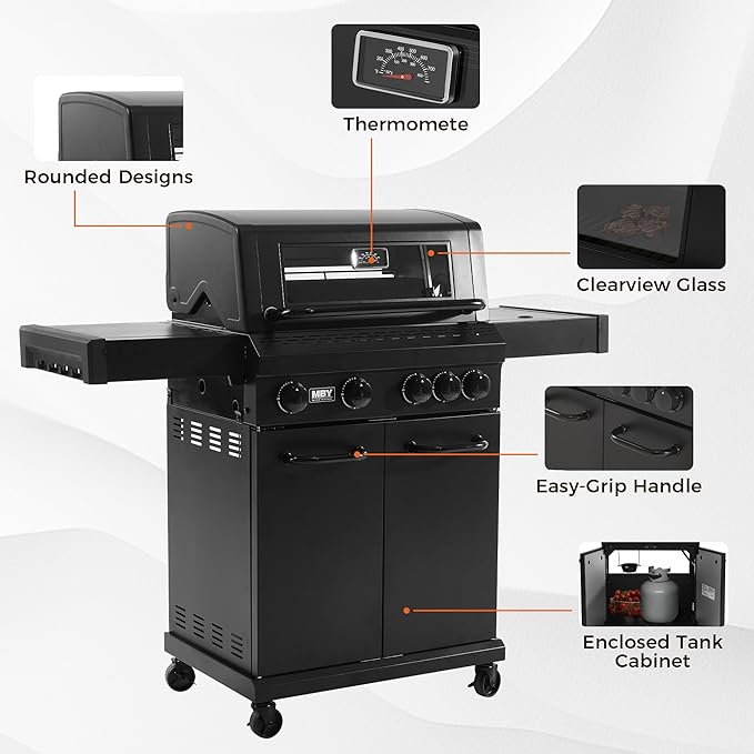 4 Burner Propane Gas Grill with 1 Side Burner 50000 BTU Outdoor BBQ Grill Heavy-Duty Steel Construction Cast Iron Cooking Grates &amp Griddle Backyard Patio Barbecue