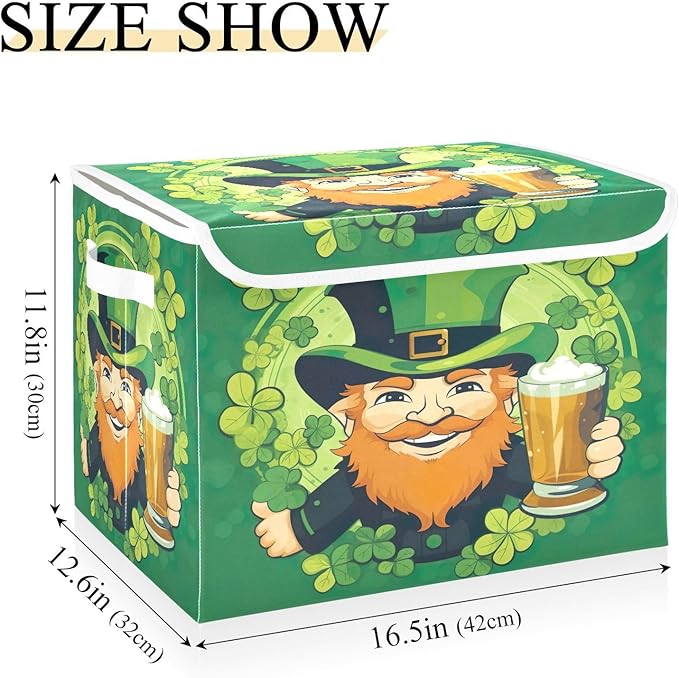 Christmas Storage Baskets with Lids Leprechaun Collapsible Bins Stackable Fabric Linen Baskets Closet Organizer Container 16.5x12.6x11.8