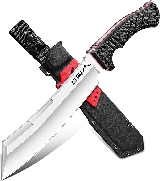 TIVOLI Heavy Duty Fixed Blade Chopper Knife Full Tang Outdoor Knife with 440C Steel Thick Spine Sheath Included for Camping Bushcraft Wood Processing