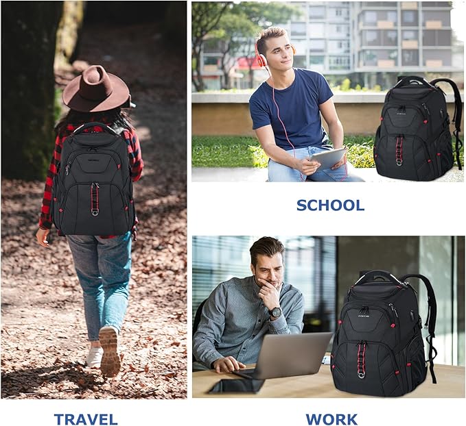 VANKEAN 17.3'' Travel Laptop Backpack TSA Friendly Water Resistant Anti Theft Extra Large College Backpacks with RFID Pockets USB Port for Men Women Business Work Bag Black