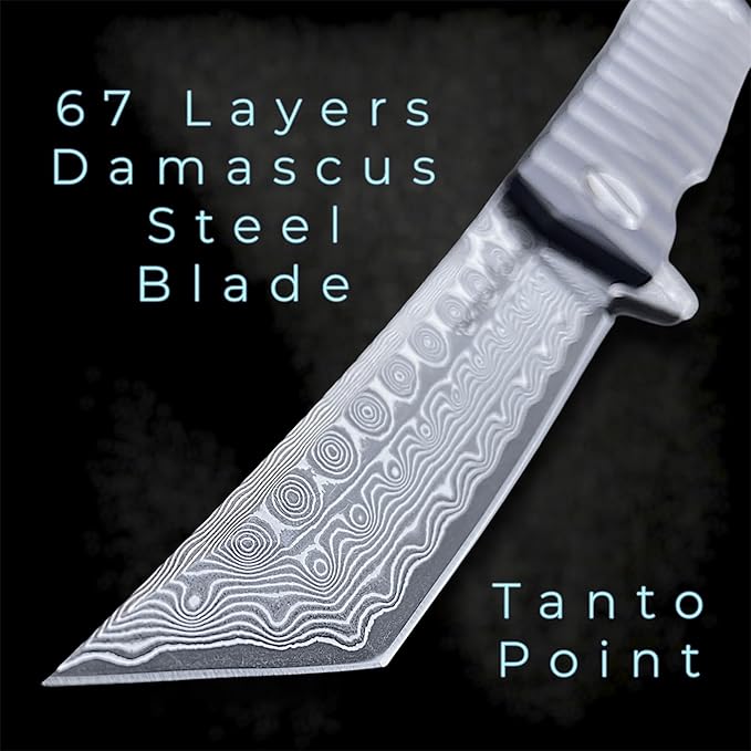 TACTICAL GEARZ Damascus Steel EDC Pocket Folding Knife Solid Tc4 Titanium Handle Includes Sheath (XT Midnight)