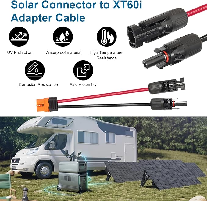 MOOKEERF 20FT Solar Panel to XT60i Adapter Connector XT60i-F Extension Cable for Portable Power Station Solar Generator