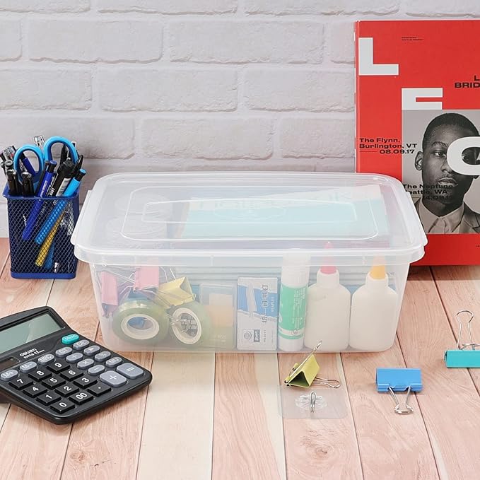 Pekky 6.5 Quart Clear Storage Bin Plastic Latching Box with Lid 4 Packs