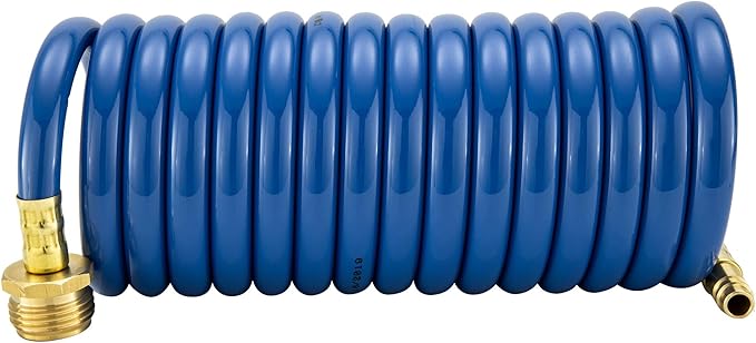 RecPro RV Blue Exterior Shower Hose | 15' Coiled Hose | Optional Flexible Quick Connect Sprayer | UV Resistant (With Sprayer)