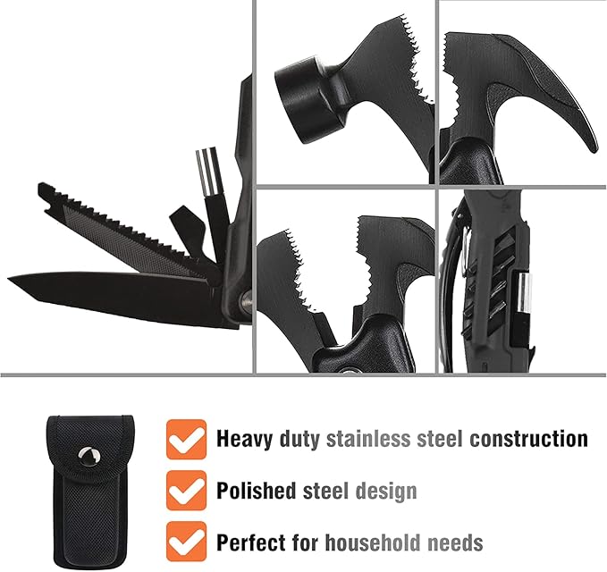 Hammer Multi Tool 12 in 1 Hammer Camping Gear Survival Tool Birthday Christmas Gift for Men Christmas Gifts for Dad Who Wants Nothing Mens Gifts for Him Dad Husband Grandpa Boyfriend