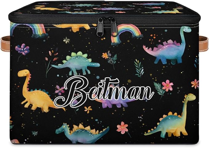 Storage-Bins with Lids Personalized Closet-Storage-Bins Under-Bed Stackable-Cubes-Box for Home Bedroom Dinosaur