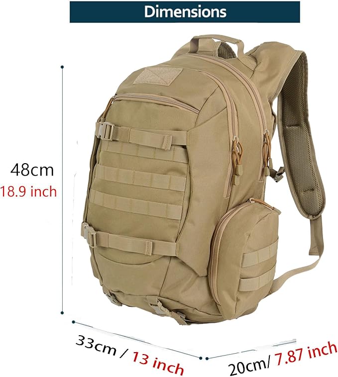45L Waterproof Fishing Hunting Backpack Outdoor Military Rucksacks Tactical Sports Camping Hiking Trekking Bags (Khaki)
