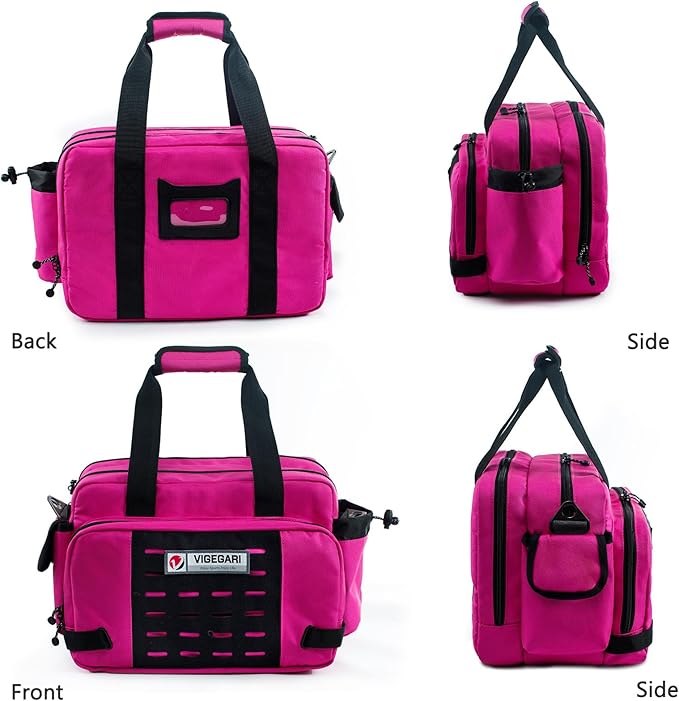 Tactical Pistol Range Bag for 3 Handguns Gun Range Bag with 6 Magazine Slots Lockable Zippers Ammo Storage MOLLE Handgun Case for Shooting Range Accessories