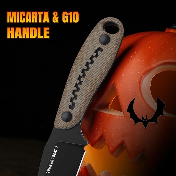 Kizer Hare Fixed Blade Knife 3.14 Nitro V Blade Halloween EDC Hunting Knife with Brown Micarta and Black G10 Handle Small Camping Knives with Kydex Sheath Survival Knives for Men Women 1077HW1