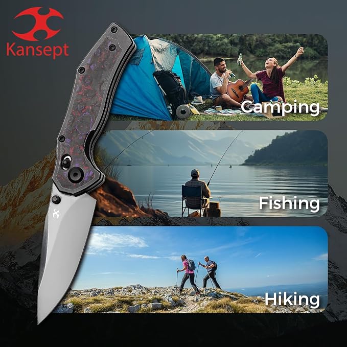 KANSEPT Apollo Pocket Knive 3.11Mirror DLC CPM S35VN Blade Blackwash Titanium inlaid Purple Haze Fatcarbon Handle with Thumb Stud Cross Bar Lock Folding for Men WomenCamping Hiking Knives K2107V4