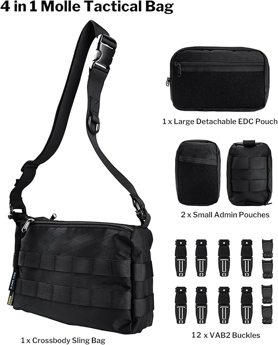VIPERADE CHW3 Tactical Molle Bag with 3 Detachable Pouch EDC Pouch Organizer for Men 4 in 1 Sling Shoulder Crossbody Bag