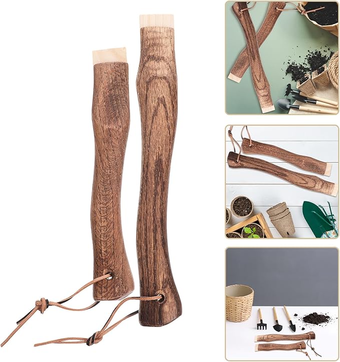2Pcs Curved Solid Wood Axe Handles with Hanging Hole Short Wooden Tool Handles for Hatchet Replacement Sturdy Suitable for Camping and Outdoor Use