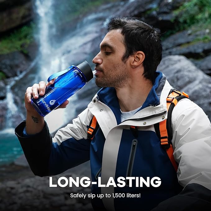 SurviMate Purified Water Bottle for Camping Hiking Backpacking and Travel BPA Free with 5-Stage Intergrated Filter Straw