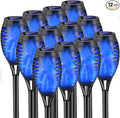Outdoor Solar Lights Blue 12 Pack Solar Torch Lights with Flickering Flame Waterproof Mini Tiki Torches for Landscape Garden Pathway Dusk to Dawn Auto On/Off