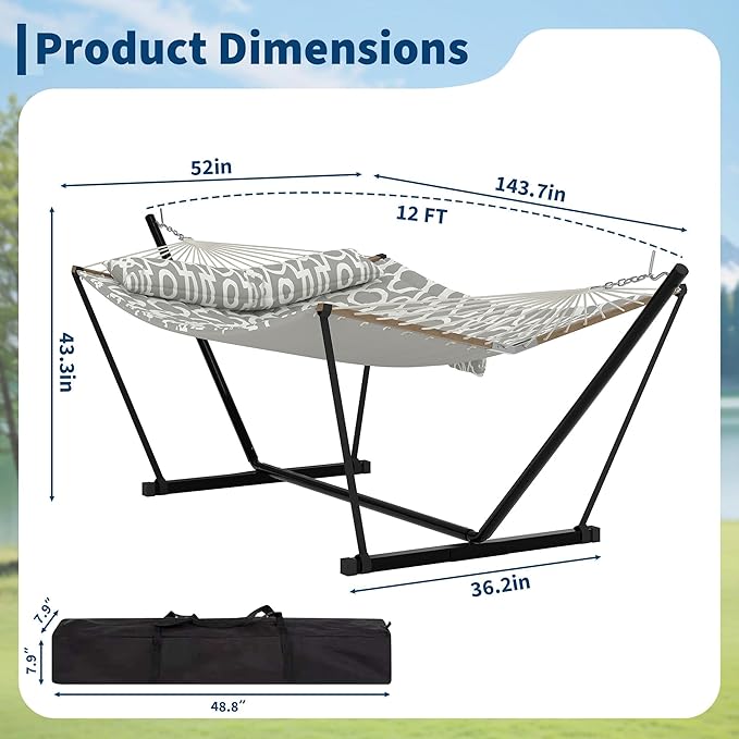 2 Person Outdoor Hammock with Stand 450LBS Capacity Heavy Duty Hammock with Carrying Bag &amp Soft Pillow Portable Indoor Outdoor Hammock Perfect for Backyard Patio Beach