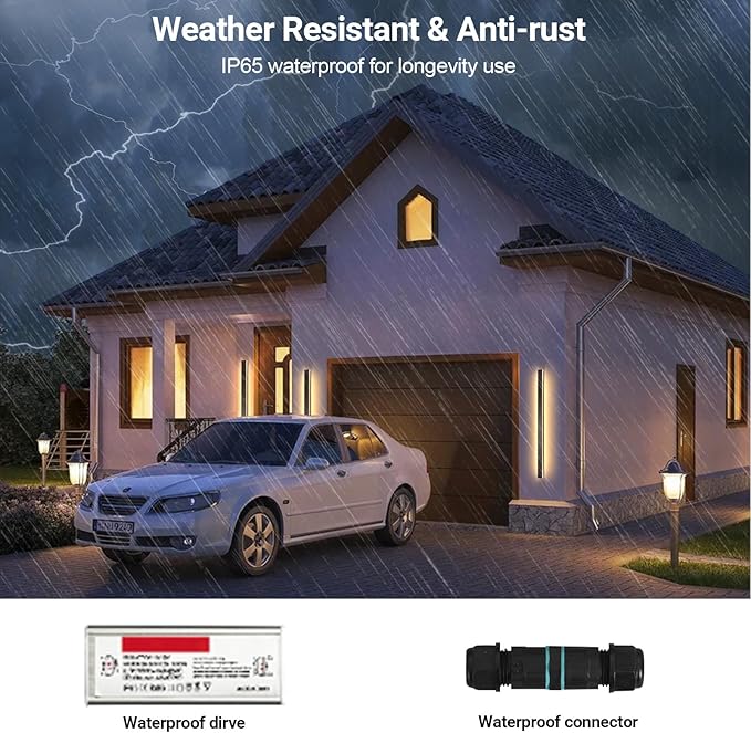 Modern Outdoor Wall Lights 79 Inch 3000K Linear Exterior Wall Light Wall Mount IP65 Waterproof Long Porch Wall Sconce Light for Front Door Garage (Black)